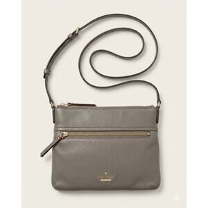Kate Spade New York Gray Pebbled Leather Jackson Top Zip Crossbody Bag Purse